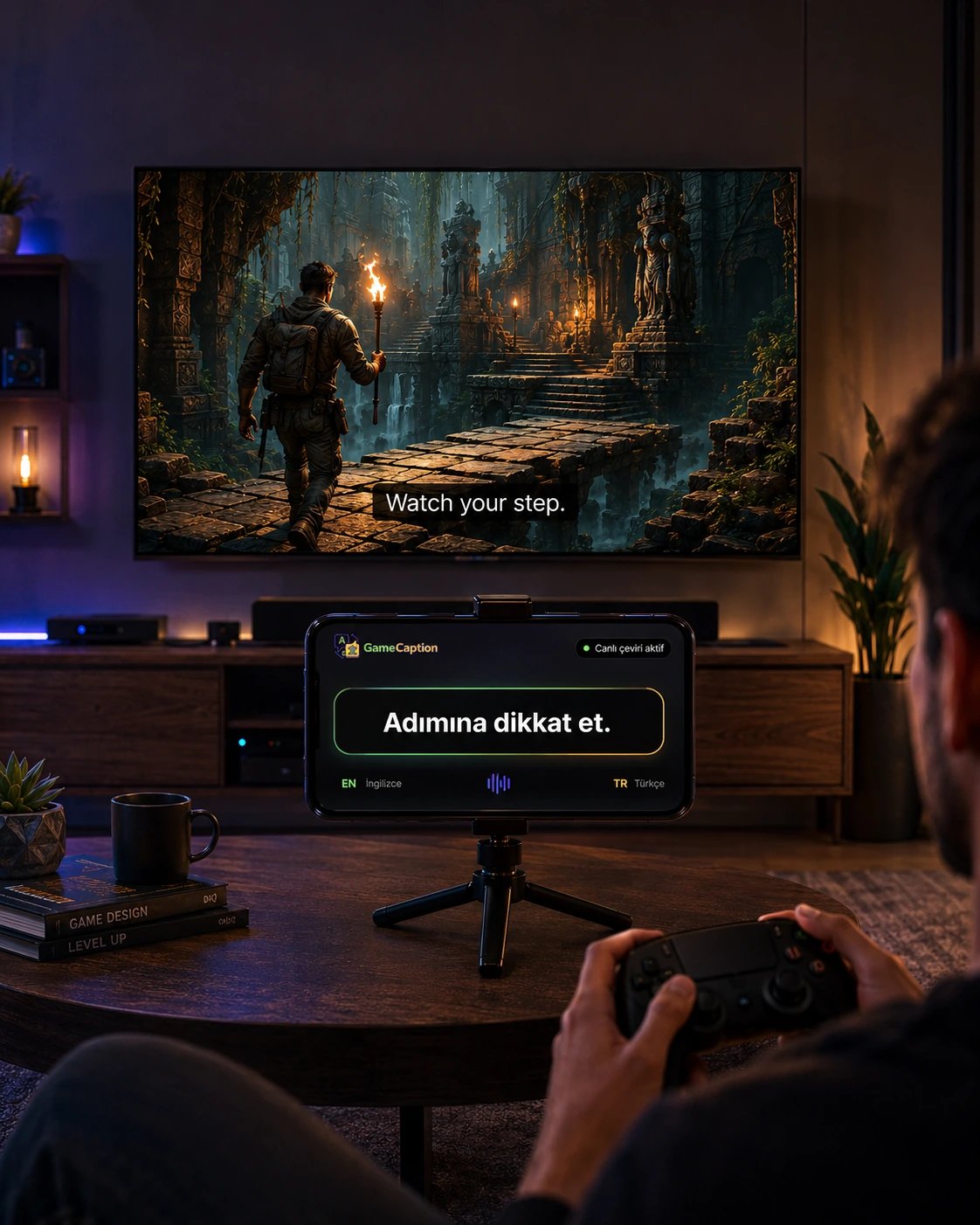 Game Caption ile TV'deki İngilizce oyun altyazılarının telefonda Türkçeye çevrilmesi örneği